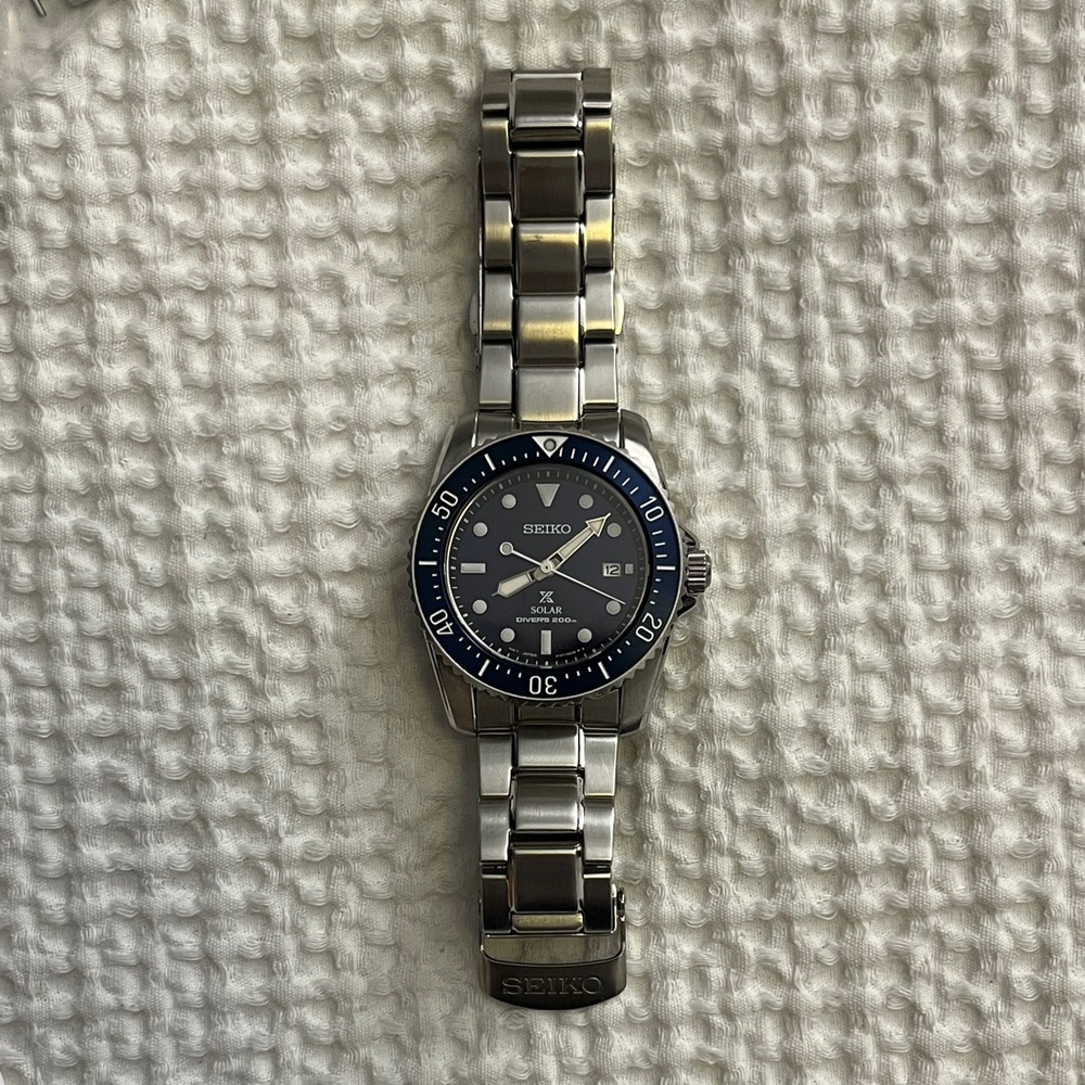 36mm Seiko Solar Prospex Dive Watch with Blue dial and bezel